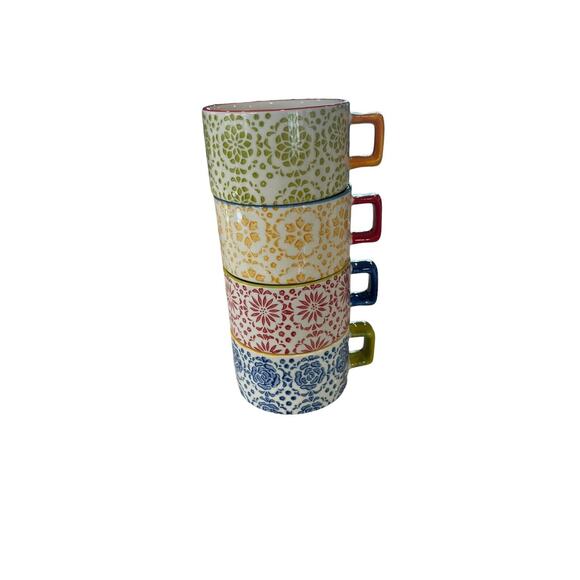 Pier 1 One Imports Set of 4‎ Hand Painted Colorful Coffee Mugs - Picture 1 of 6